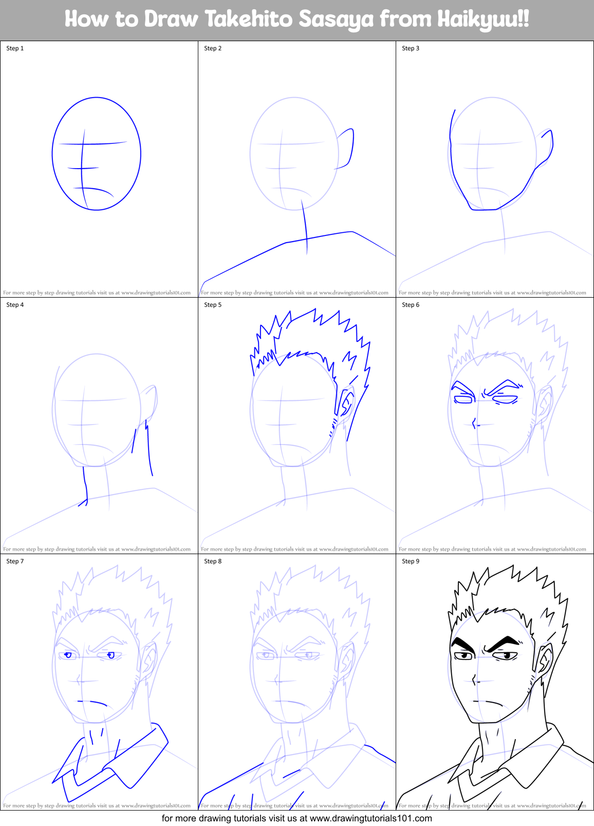 How to Draw Takehito Sasaya from Haikyuu!! printable step by step ...