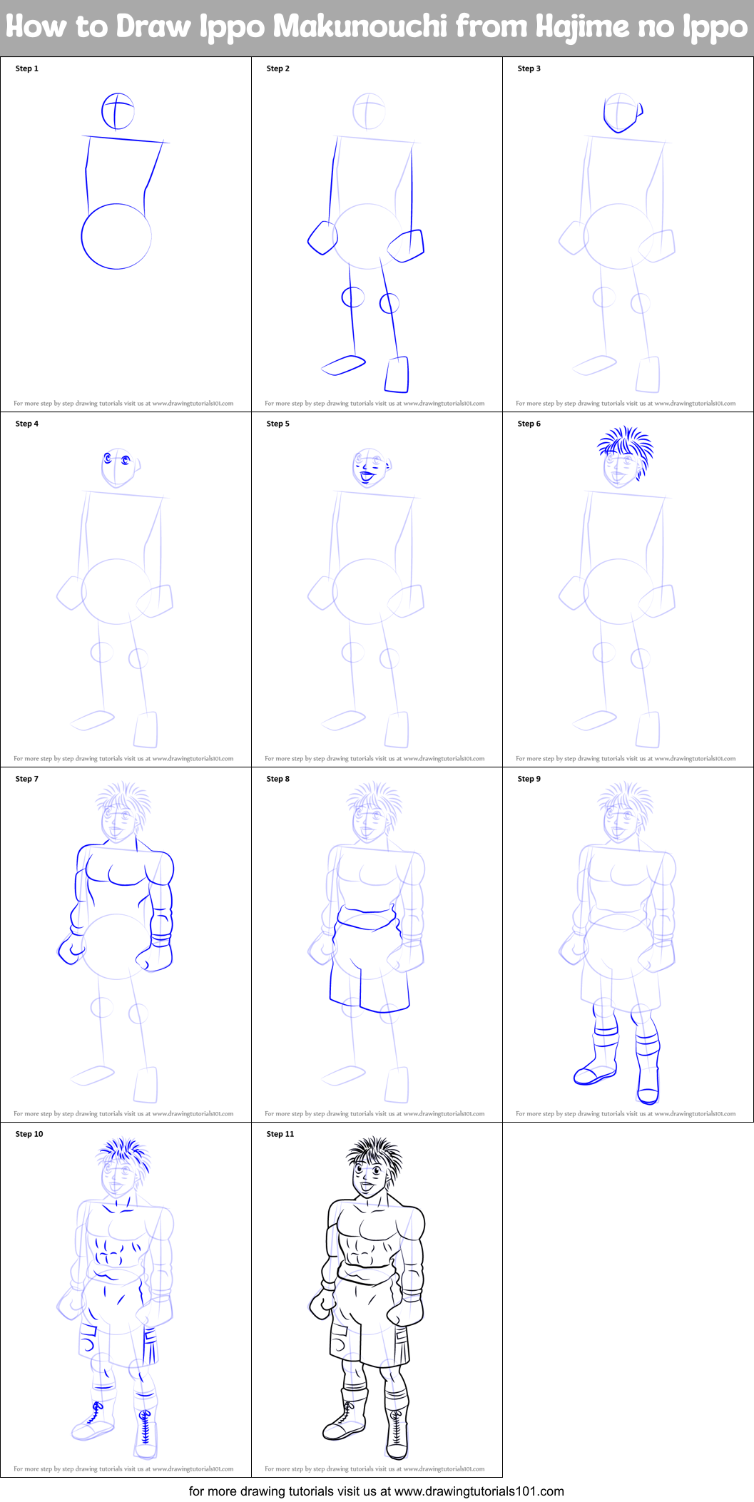 How to Draw Ippo Makunouchi from Hajime no Ippo (Hajime no Ippo) Step ...