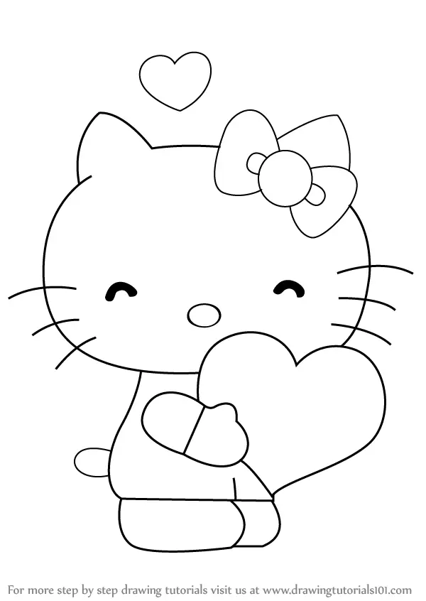 Learn How to Draw Hello Kitty with Heart (Hello Kitty) Step by Step