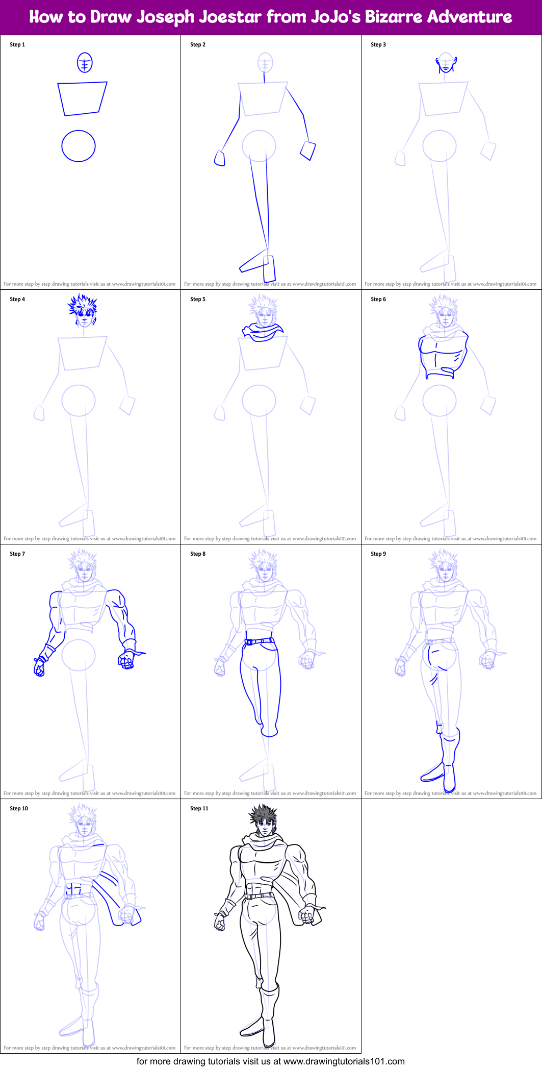 How to Draw Joseph Joestar from JoJo's Bizarre Adventure printable step