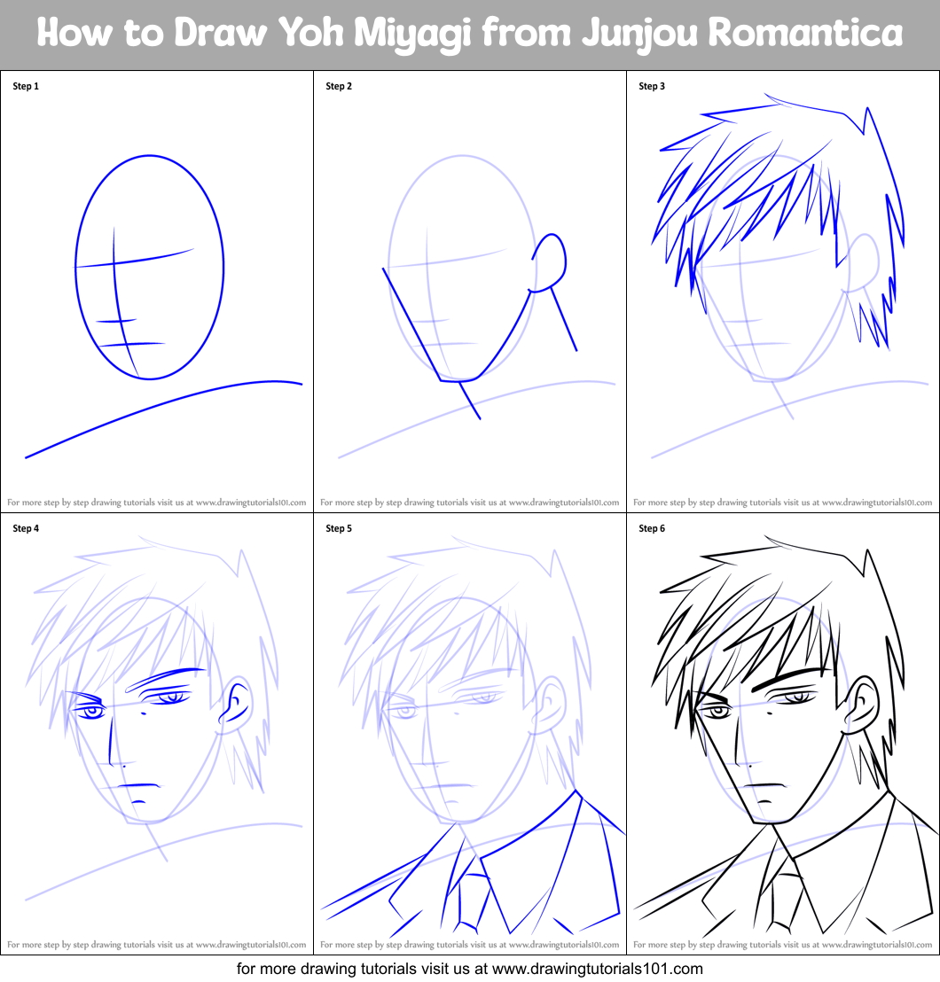 How to Draw Yoh Miyagi from Junjou Romantica (Junjou Romantica) Step by ...