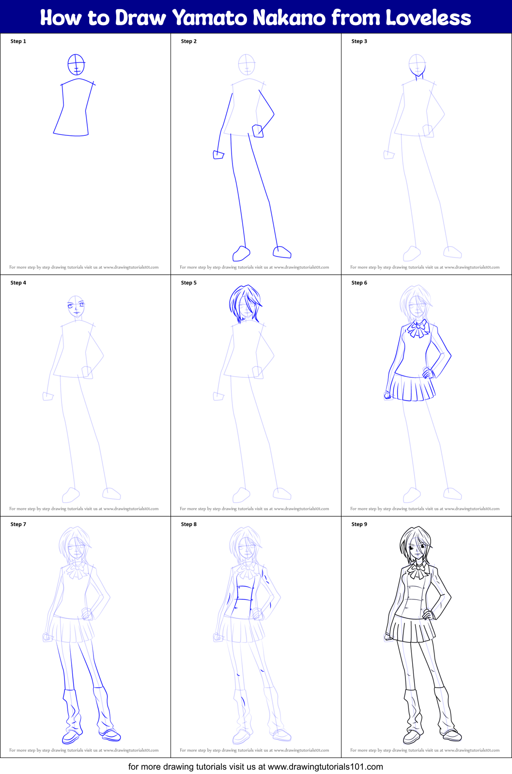 How to Draw Yamato Nakano from Loveless printable step by step drawing ...