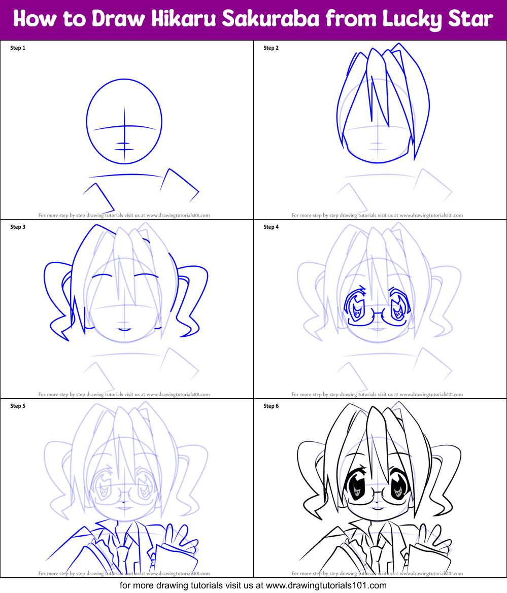 How to Draw Hikaru Sakuraba from Lucky Star printable step by step ...