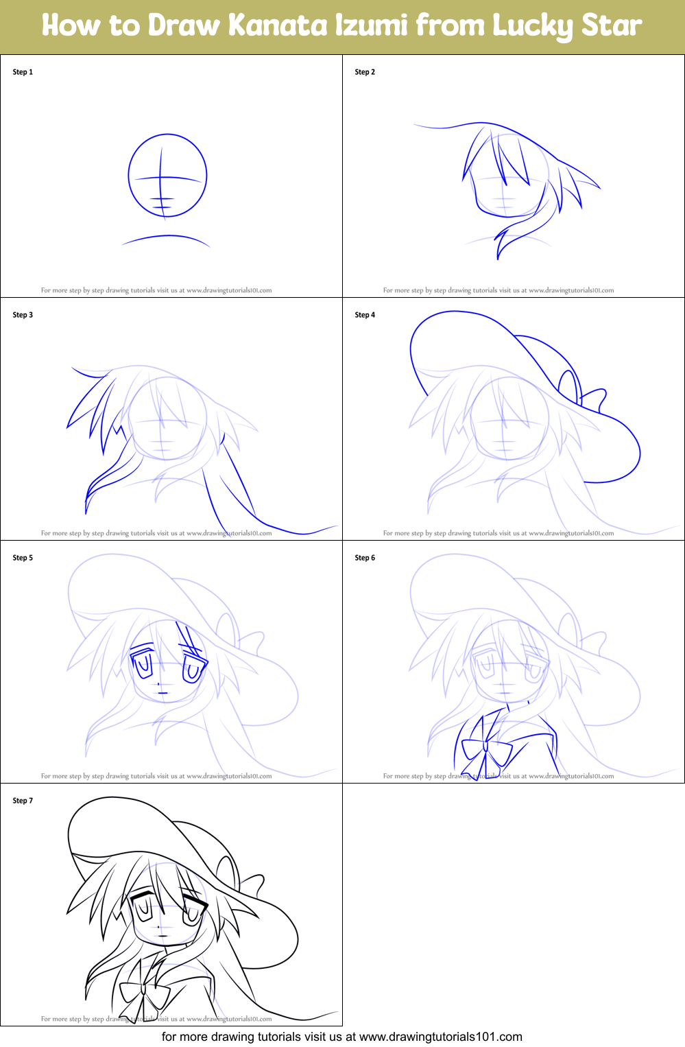 how to draw lucky star characters step by step