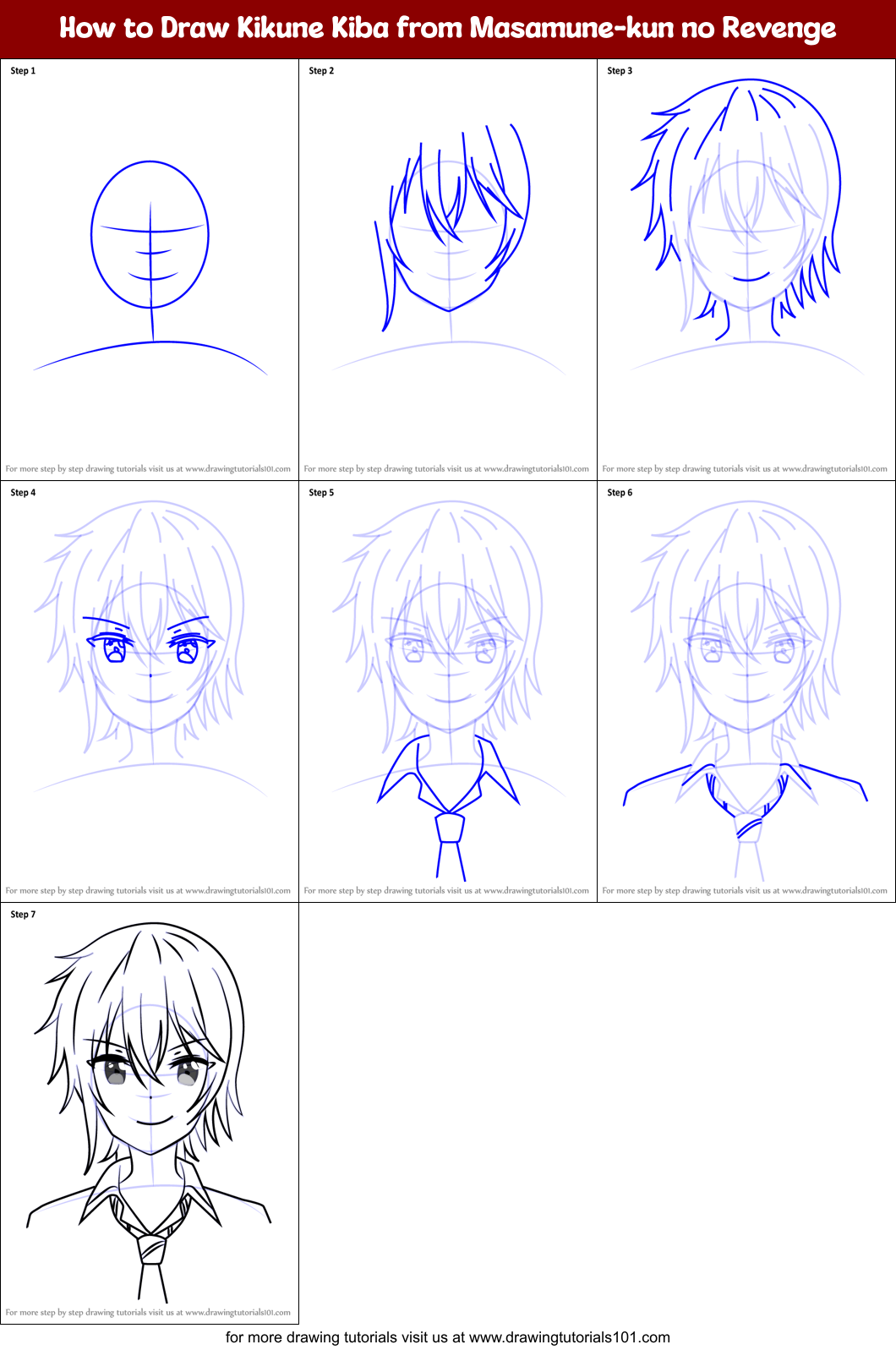 how to draw kikune kiba from masamune kun no revenge printable step by step drawing sheet drawingtutorials101 com masamune kun no revenge printable step