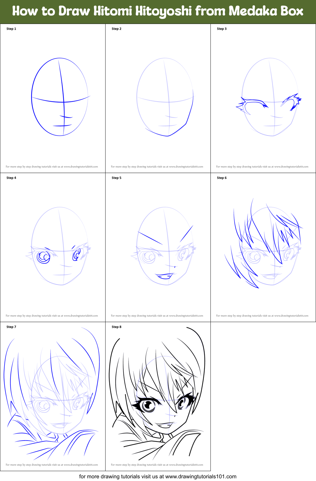 How to Draw Hitomi Hitoyoshi from Medaka Box printable step by step ...