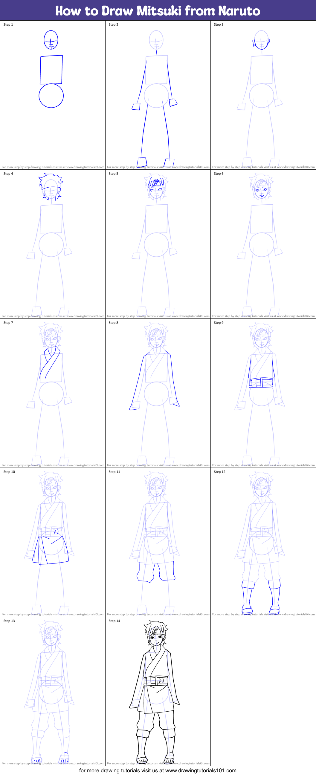 How to Draw Mitsuki from Naruto printable step by step drawing sheet