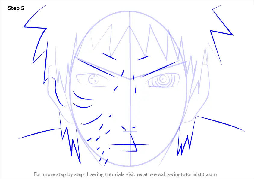 Learn How to Draw Obito Uchiha Face from Naruto (Naruto) Step by Step