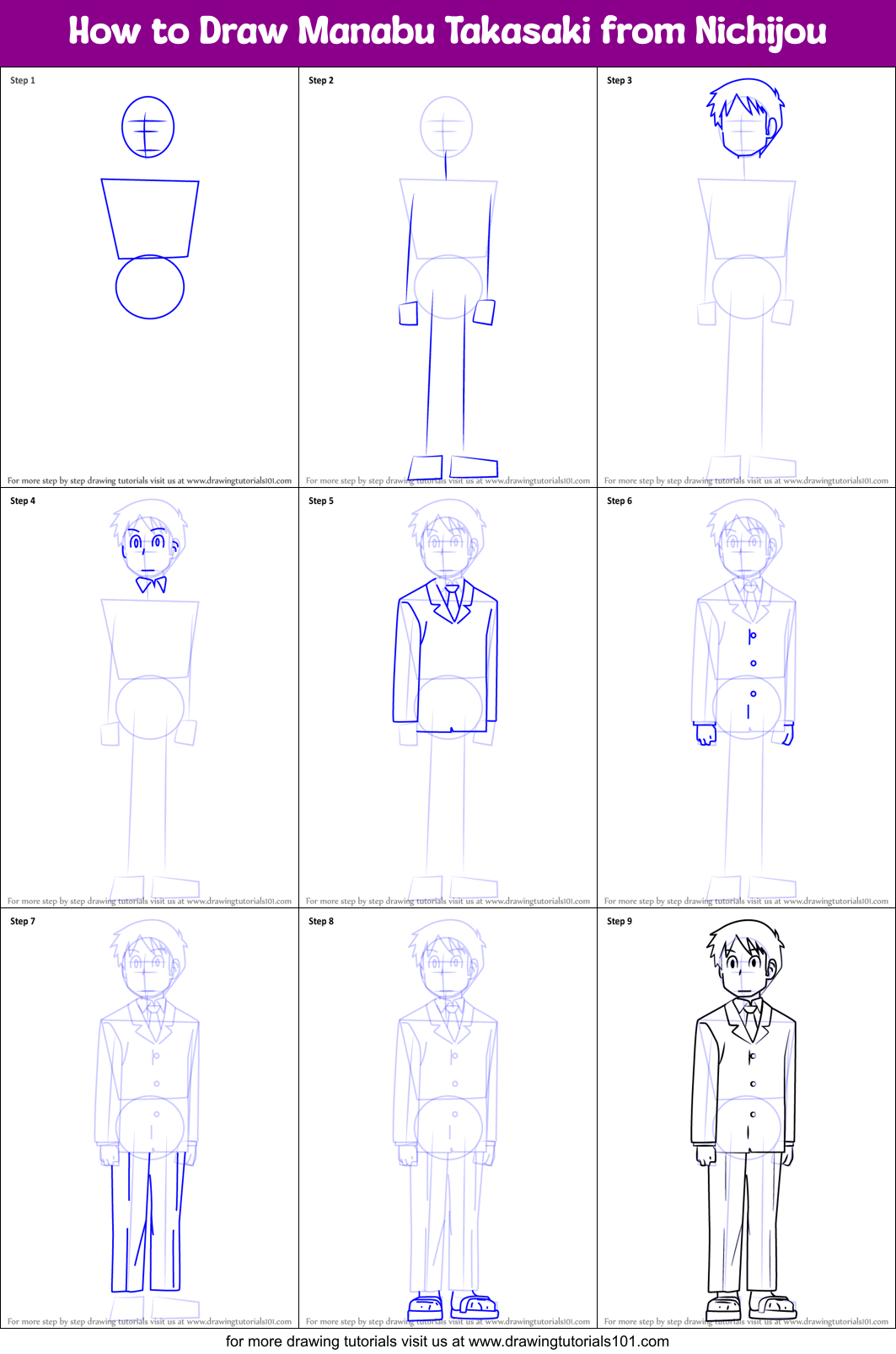 How to Draw Manabu Takasaki from Nichijou (Nichijou) Step by Step ...