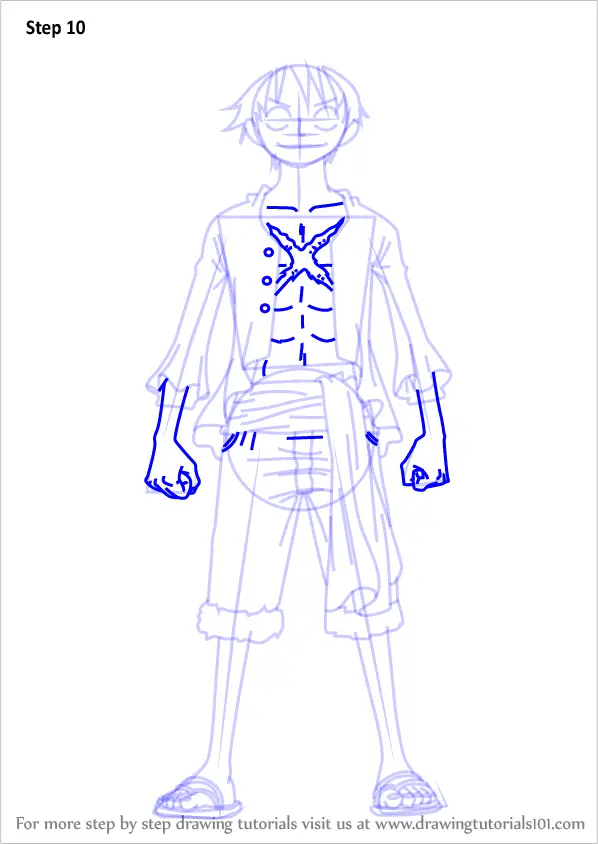 Step by Step How to Draw Monkey D. Luffy Full Body from One Piece