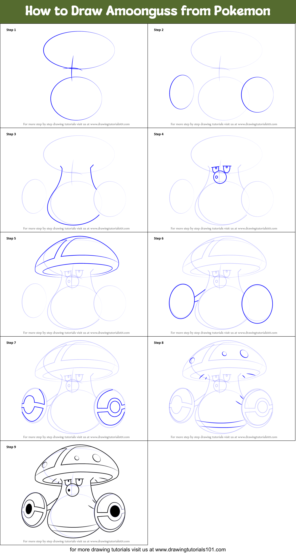 How to Draw Amoonguss from Pokemon printable step by step drawing sheet
