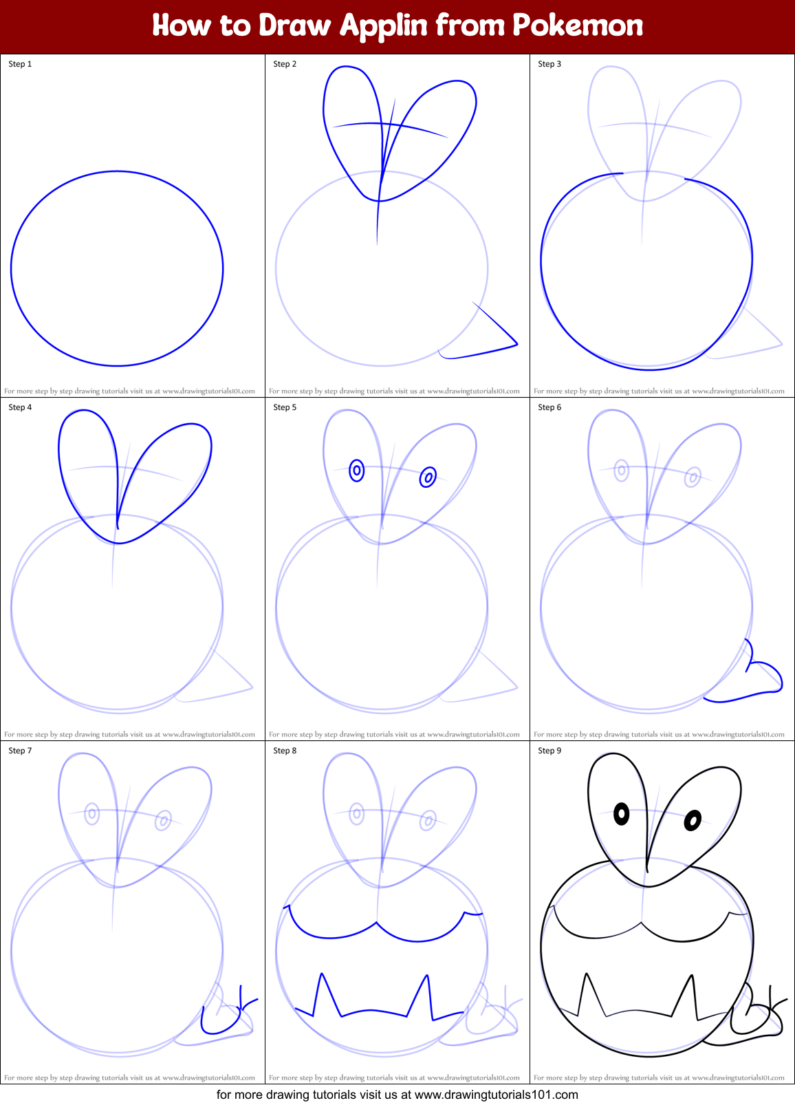 How to Draw Applin from Pokemon printable step by step drawing sheet