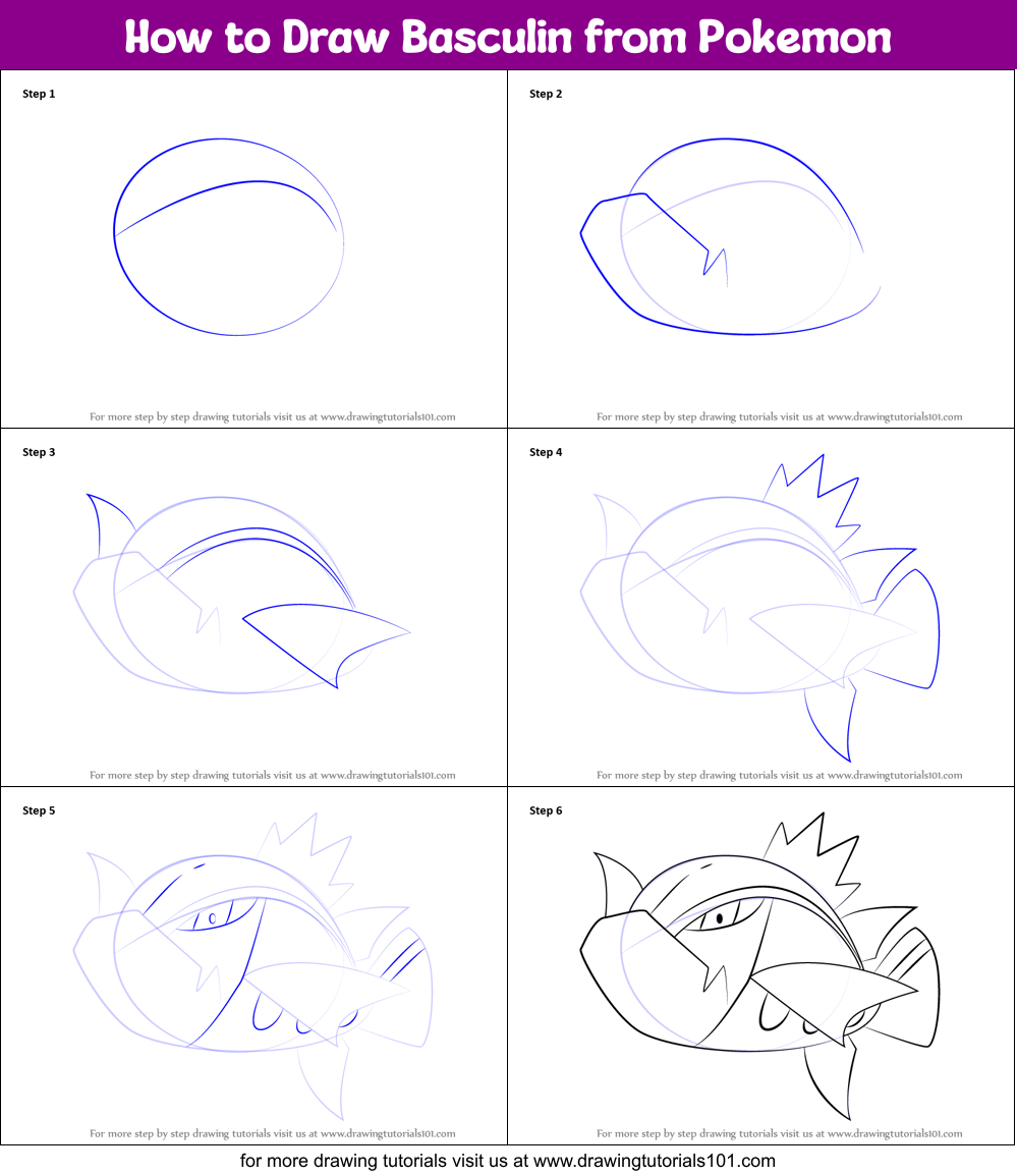 How to Draw Basculin from Pokemon printable step by step drawing sheet