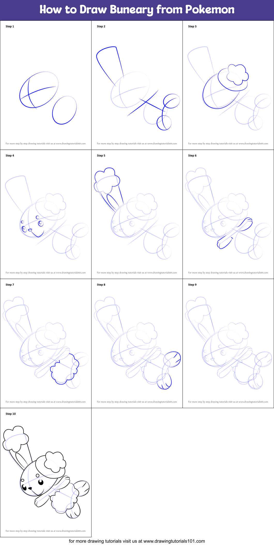 How to Draw Buneary from Pokemon printable step by step drawing sheet