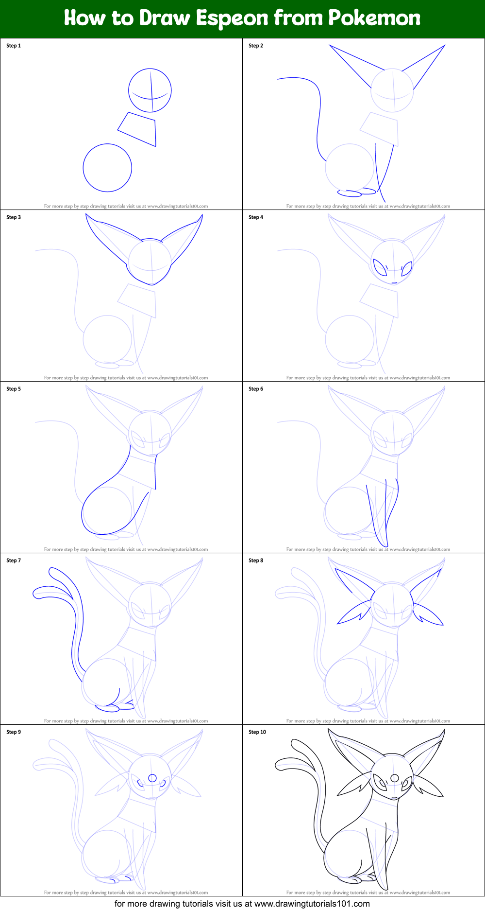 How to Draw Espeon from Pokemon (Pokemon) Step by Step