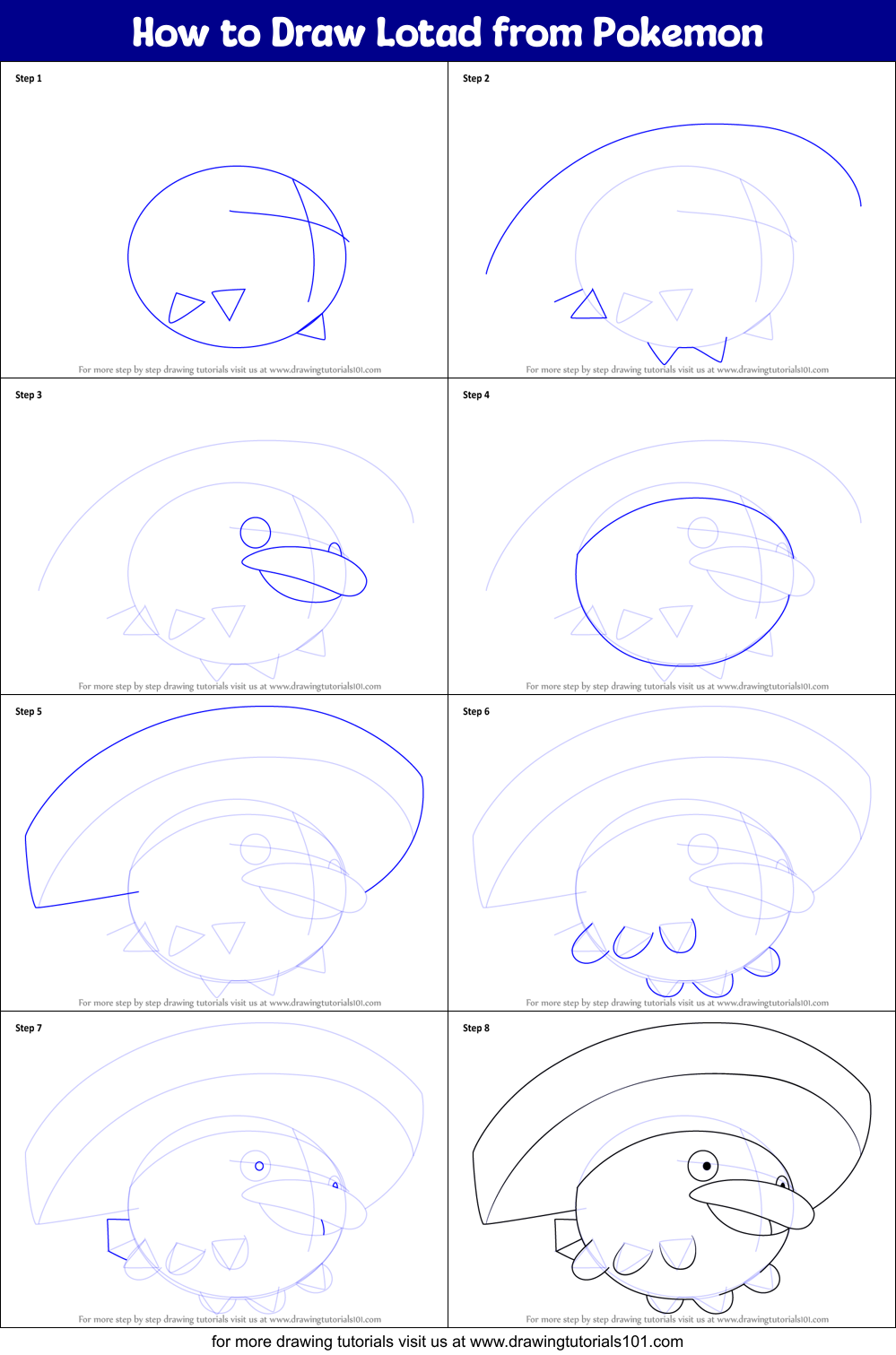 How to Draw Lotad from Pokemon printable step by step drawing sheet