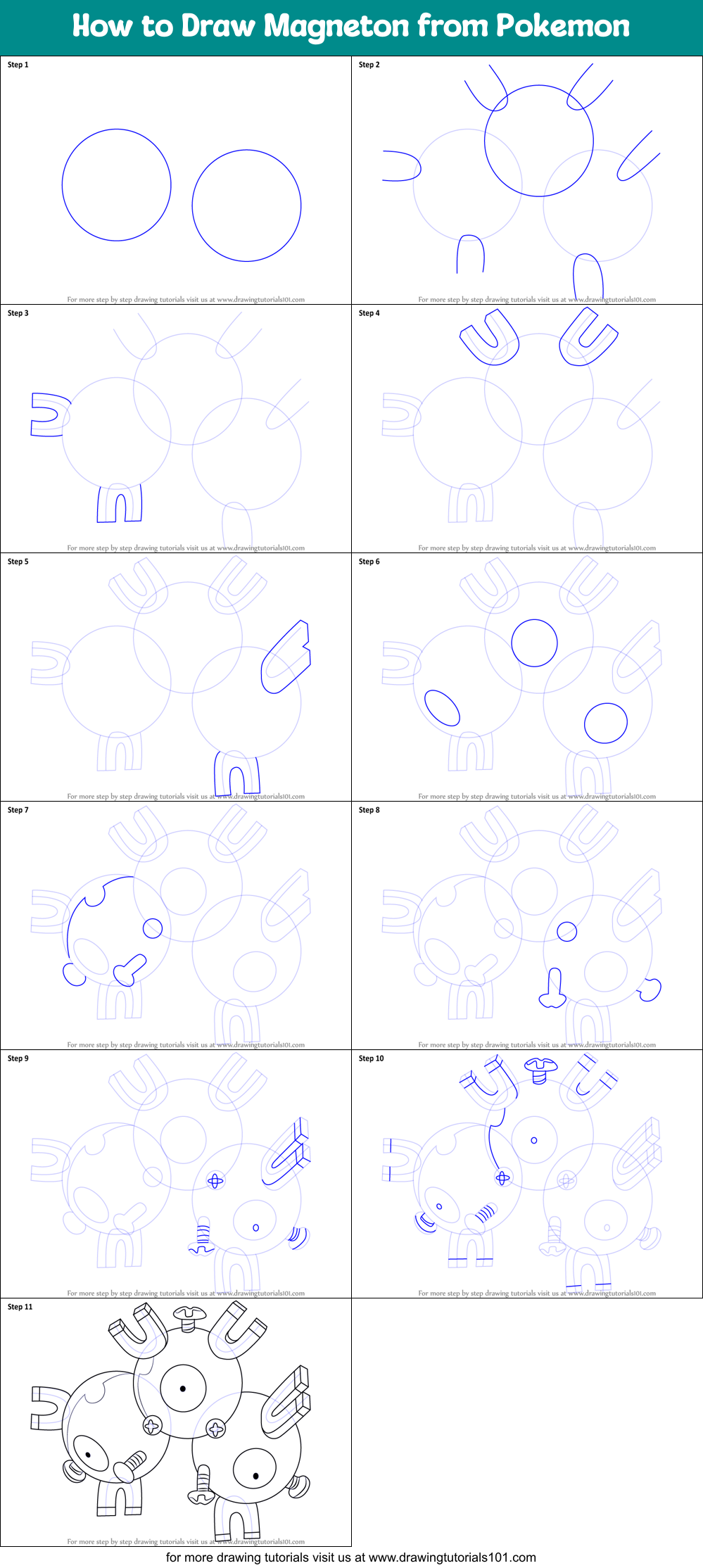 How to Draw Magneton from Pokemon printable step by step drawing sheet ...