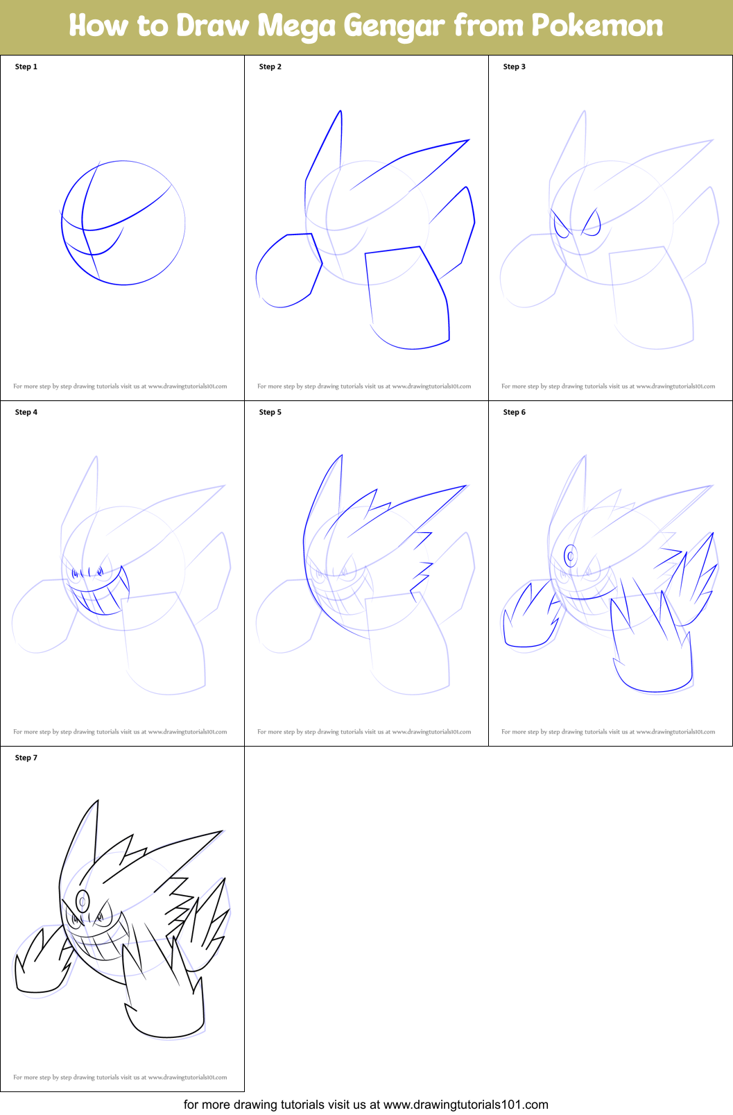 step draw by mega how to y step mewtwo Draw Gengar How step printable Pokemon to Mega by from