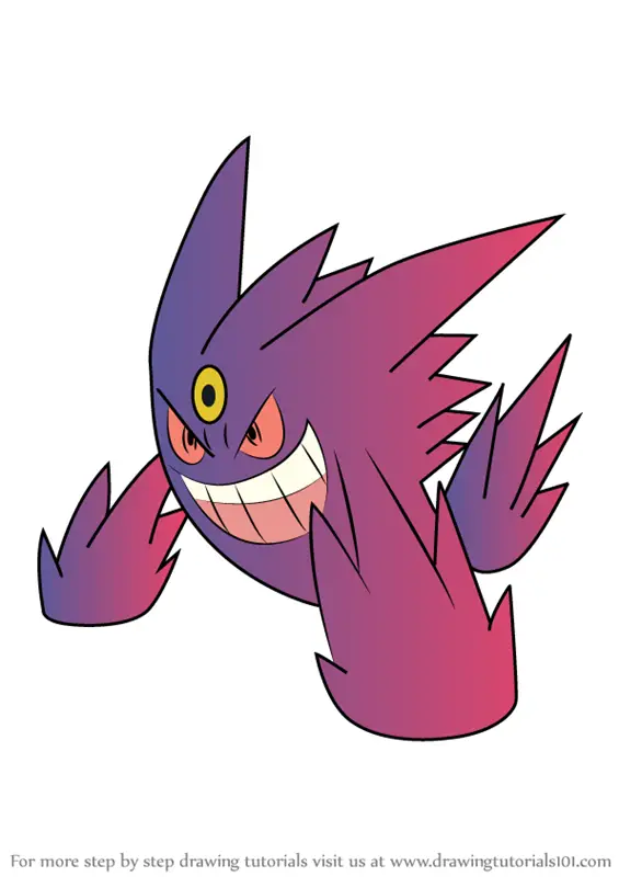 How to Draw Mega Gengar from Pokemon (Pokemon) Step by Step