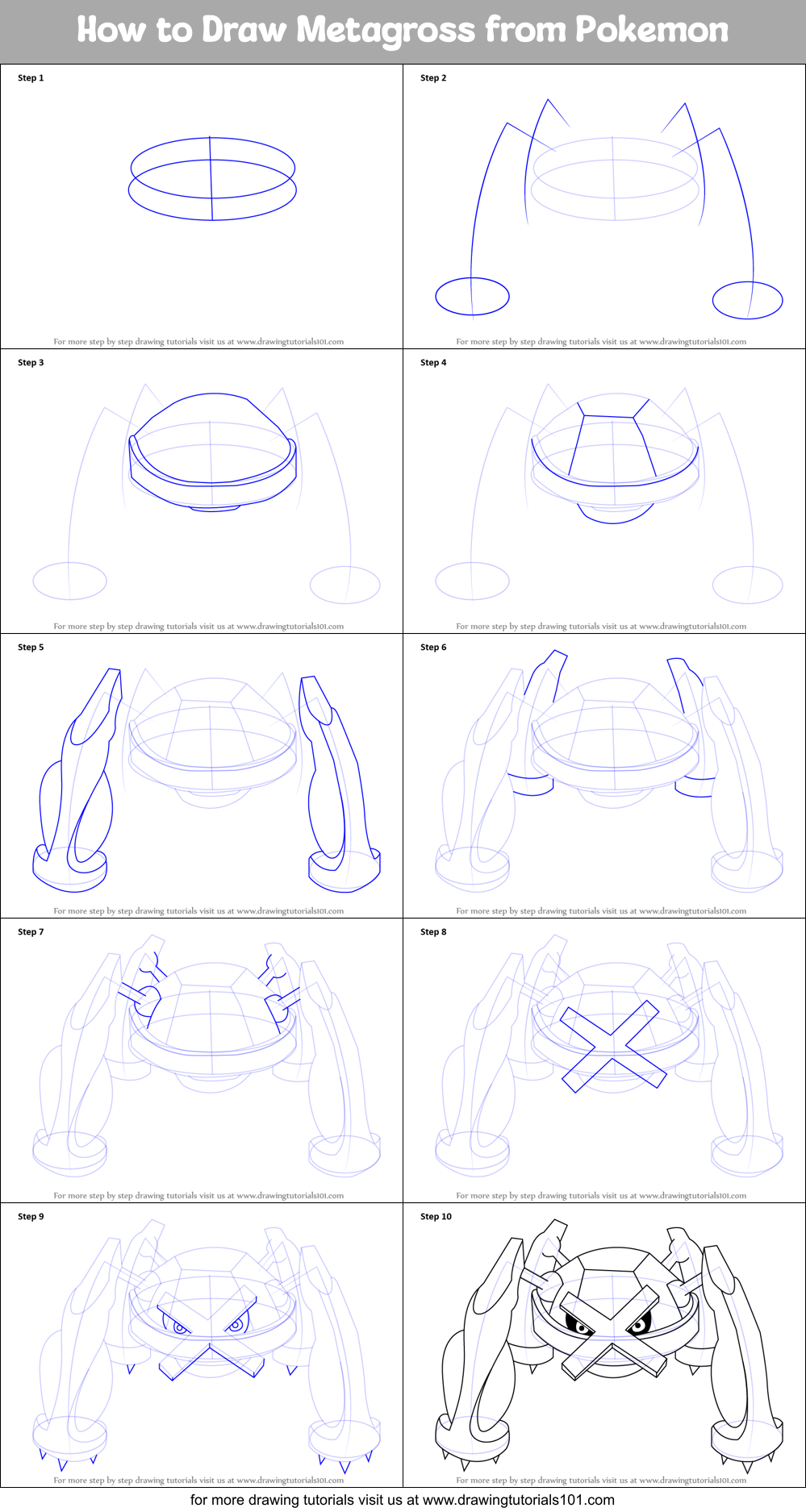 How To Draw Metagross From Pokemon Printable Step By Step