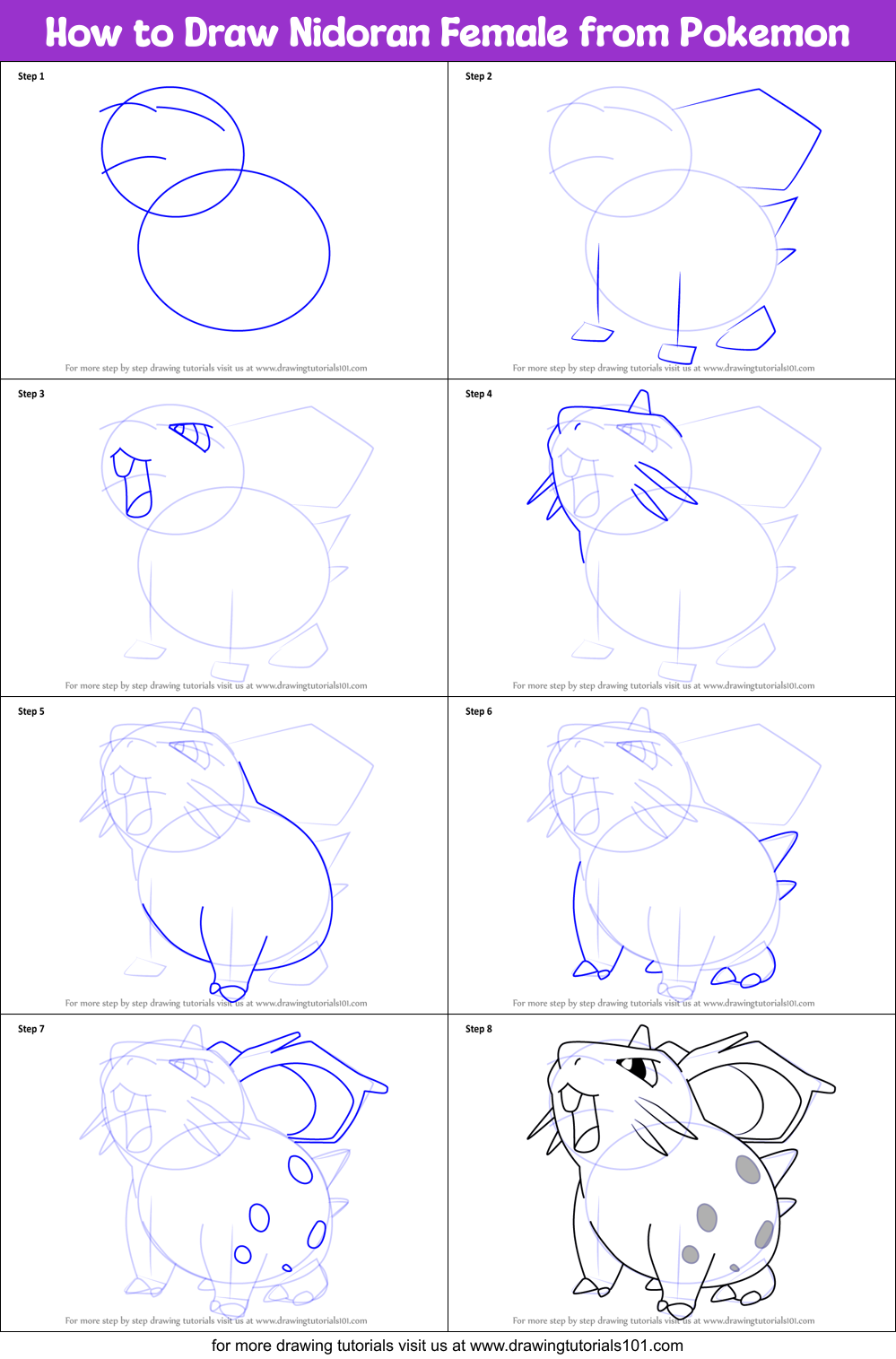 nidoran pokemon to draw how How Pokemon Female Nidoran from by printable step to Draw