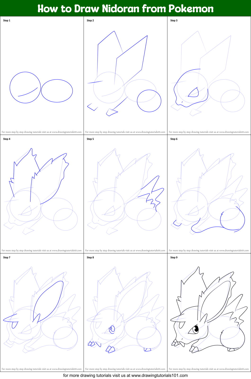 How to Draw Nidoran from Pokemon printable step by step drawing sheet ...