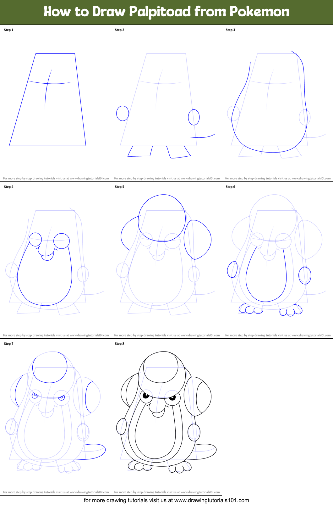 How to Draw Palpitoad from Pokemon printable step by step drawing sheet