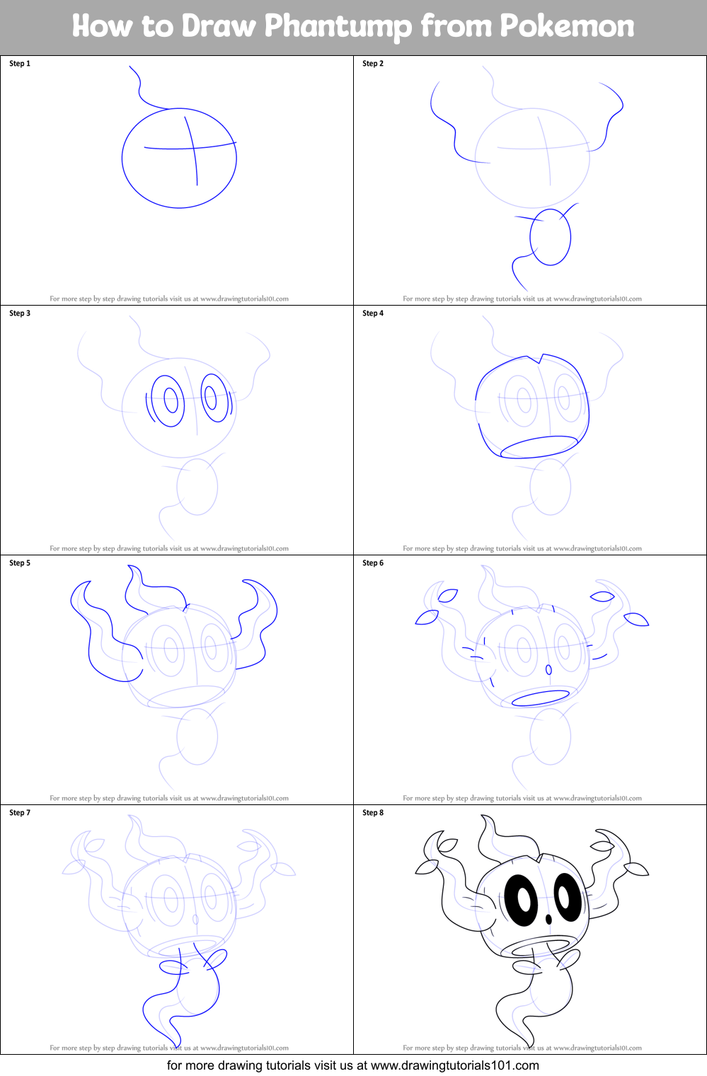 How to Draw Phantump from Pokemon printable step by step drawing sheet