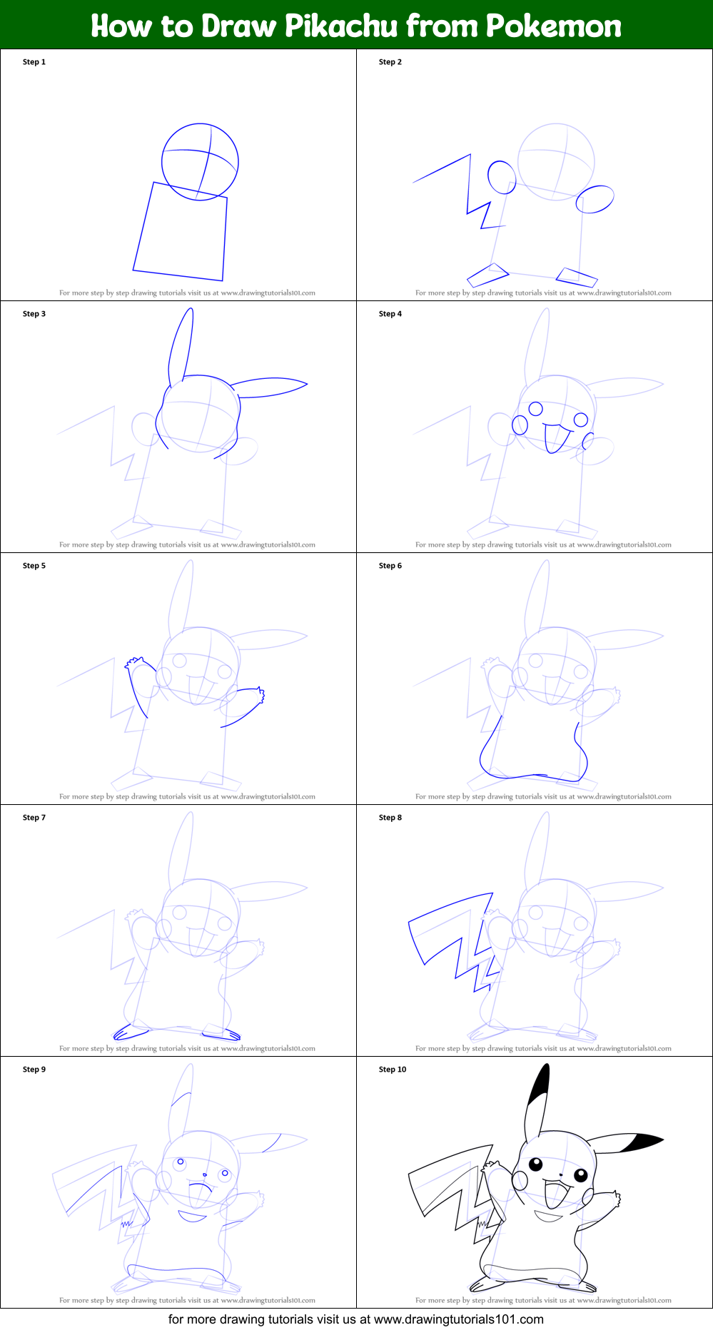 How To Draw Pikachu From Pokemon Printable Step By Step