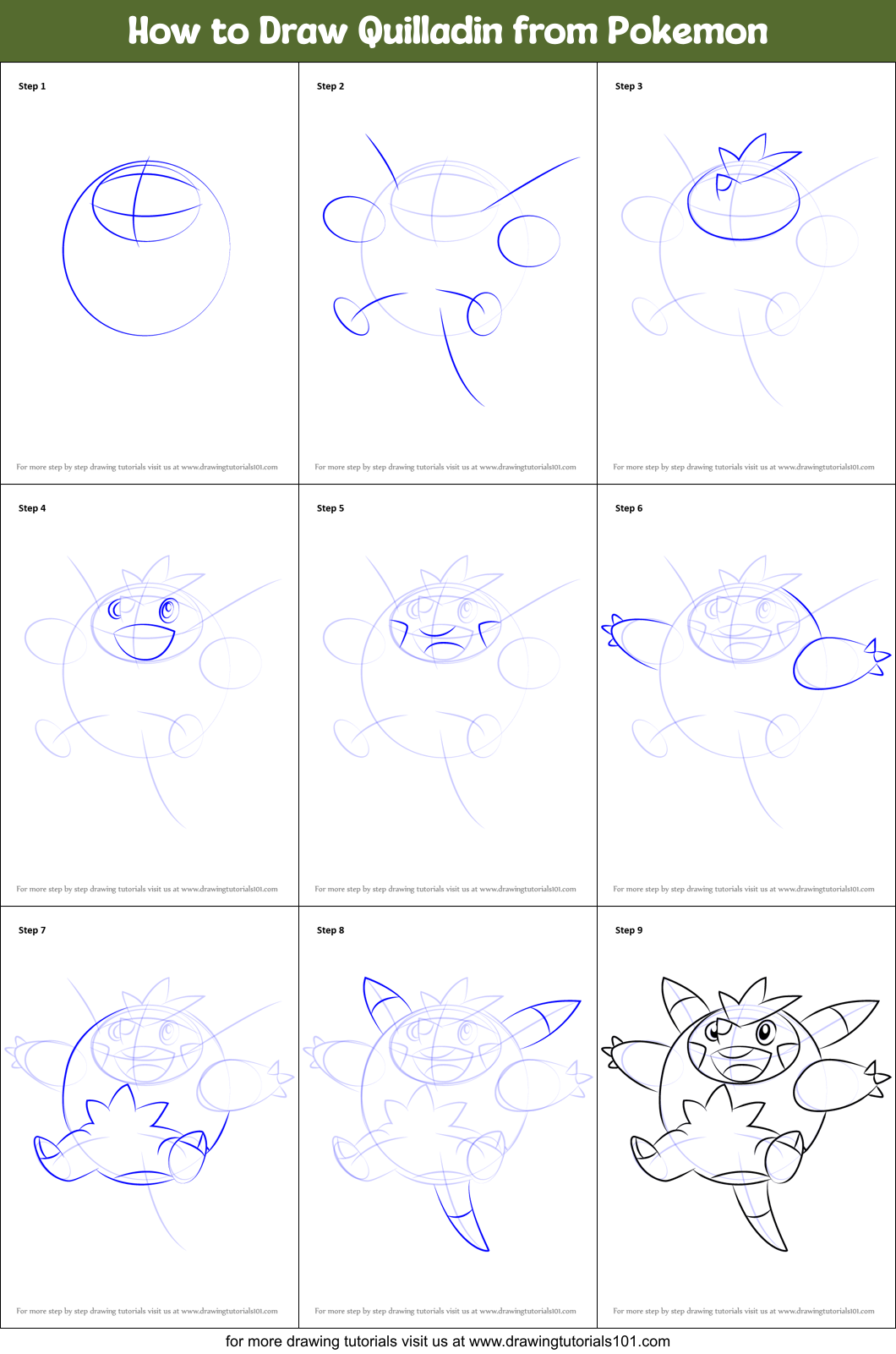 How to Draw Quilladin from Pokemon printable step by step drawing sheet