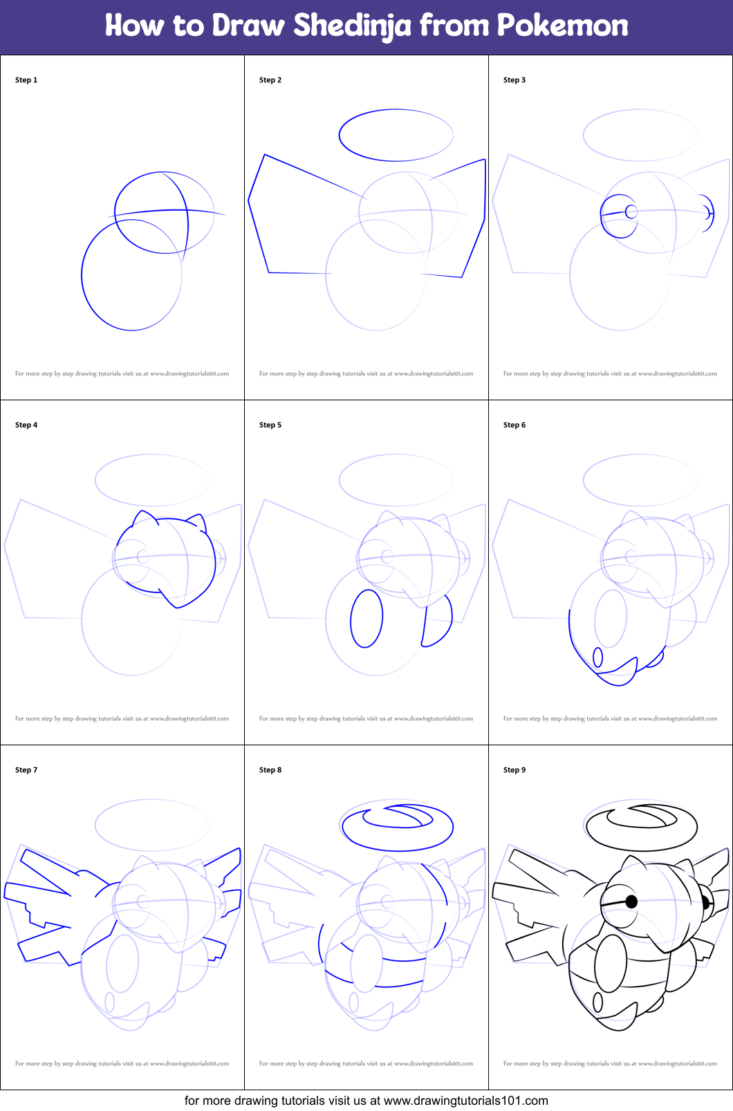 How to Draw Shedinja from Pokemon printable step by step drawing sheet