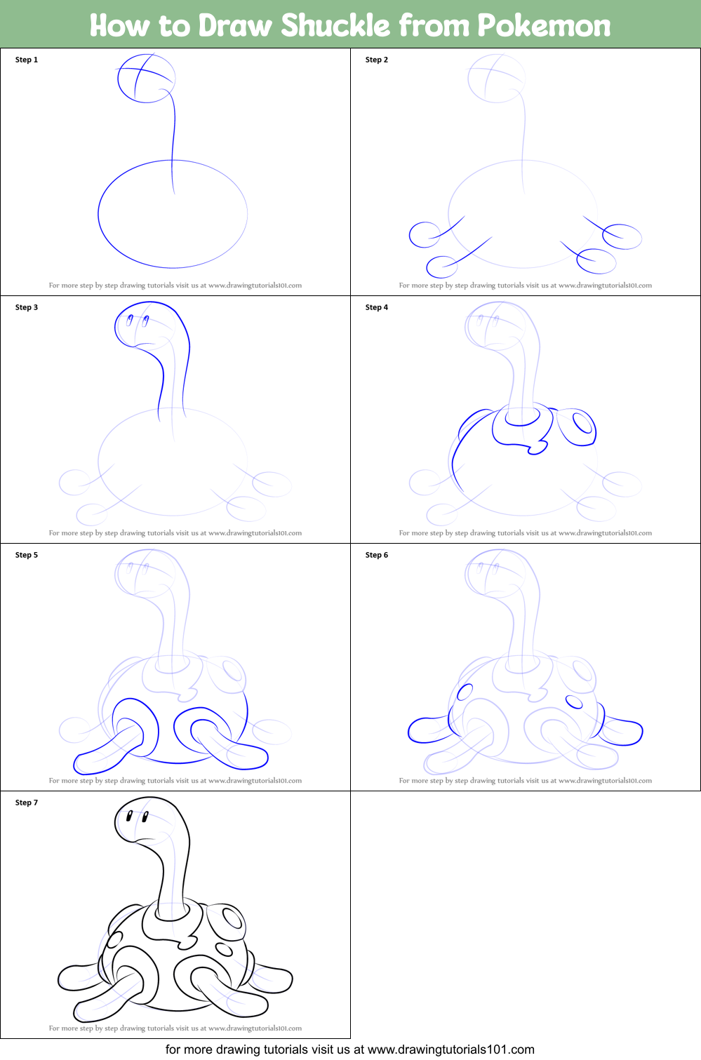 How to Draw Shuckle from Pokemon printable step by step drawing sheet