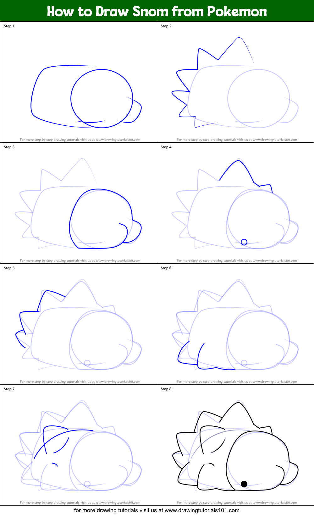 How to Draw Snom from Pokemon printable step by step drawing sheet
