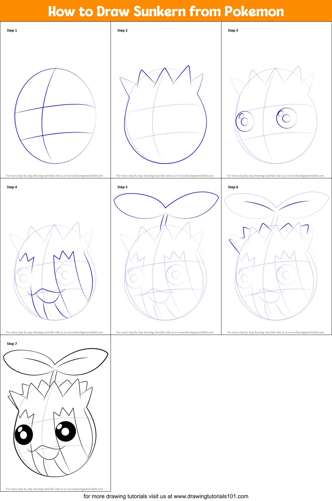 How to Draw Sunkern from Pokemon printable step by step drawing sheet