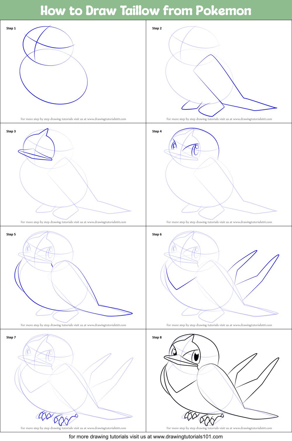 How to Draw Taillow from Pokemon printable step by step drawing sheet