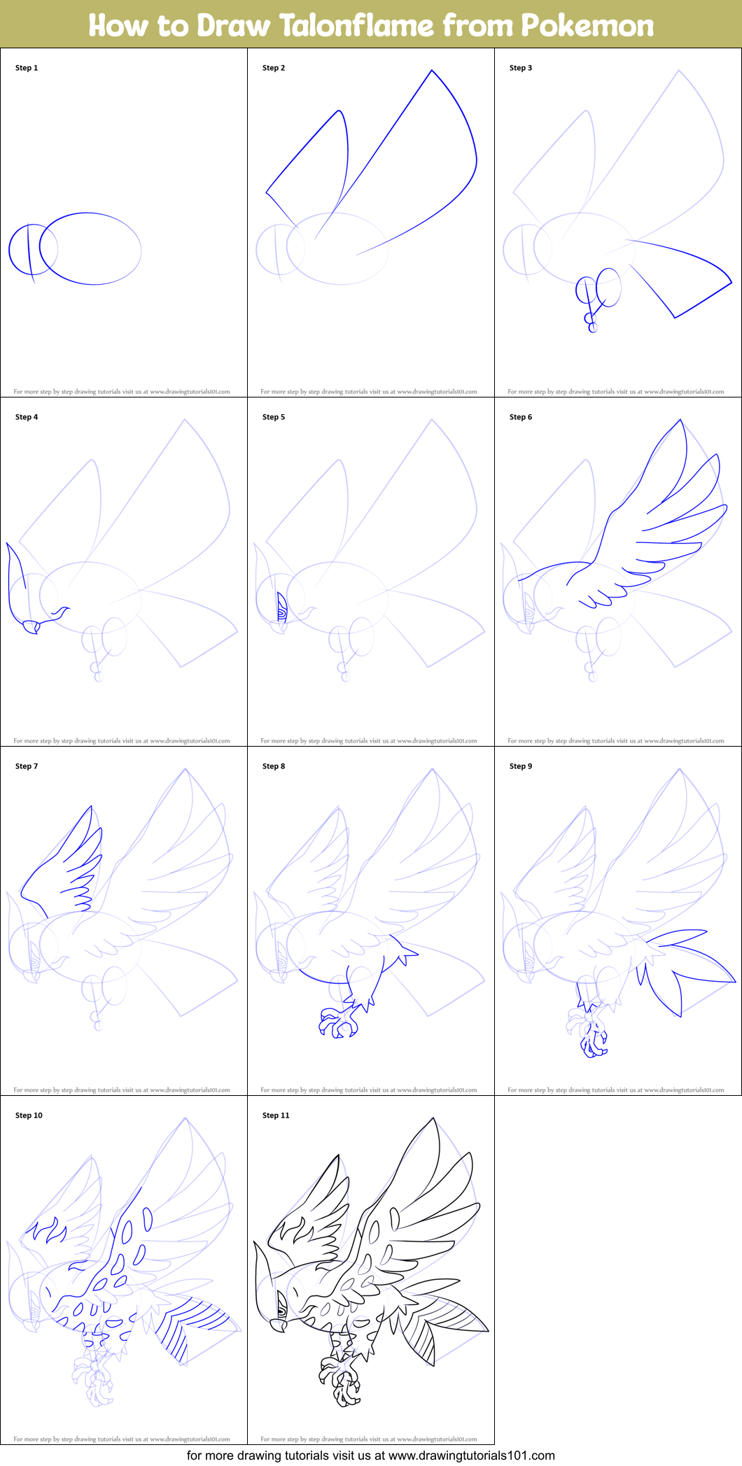 How to Draw Talonflame from Pokemon printable step by step drawing