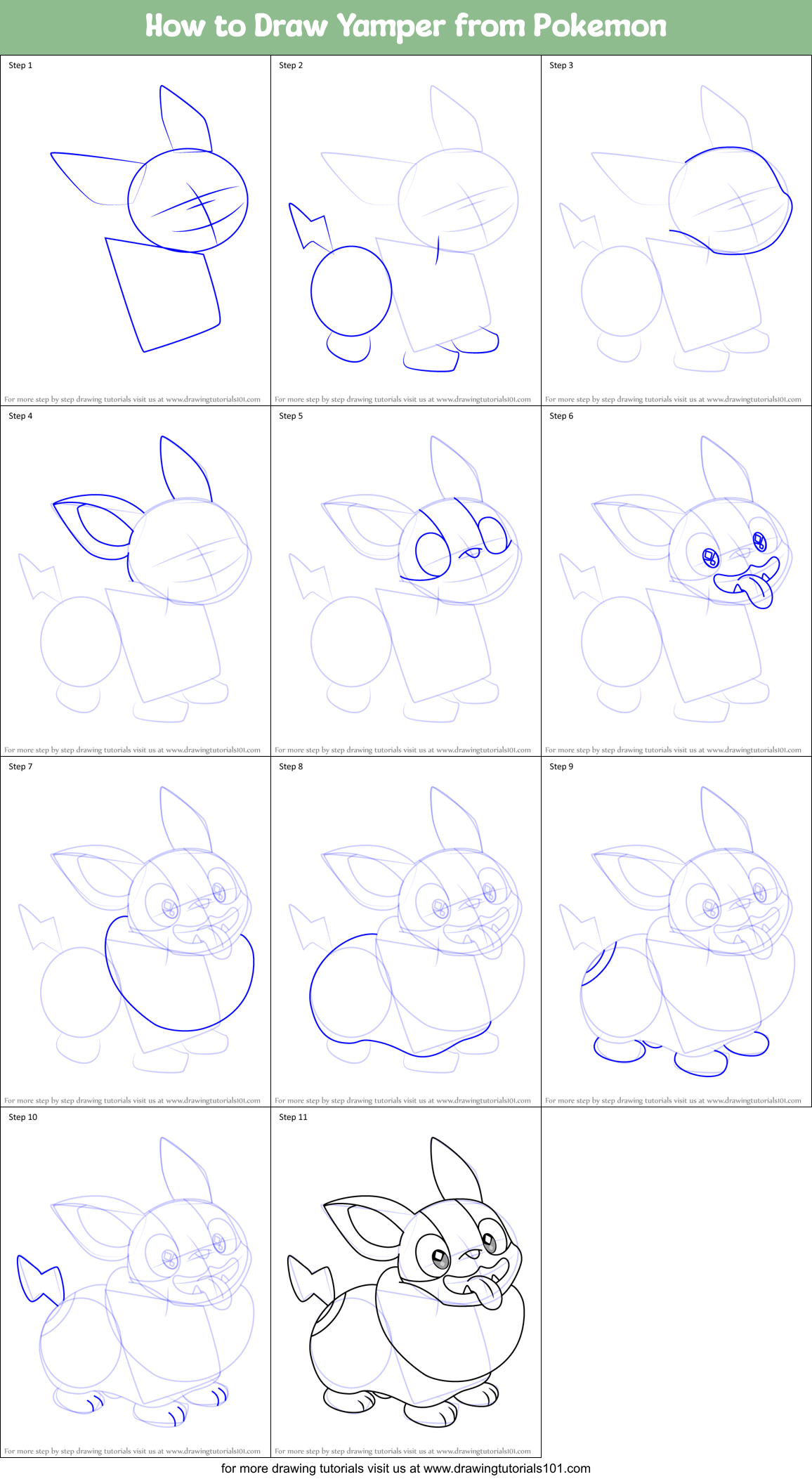 How to Draw Yamper from Pokemon printable step by step drawing sheet