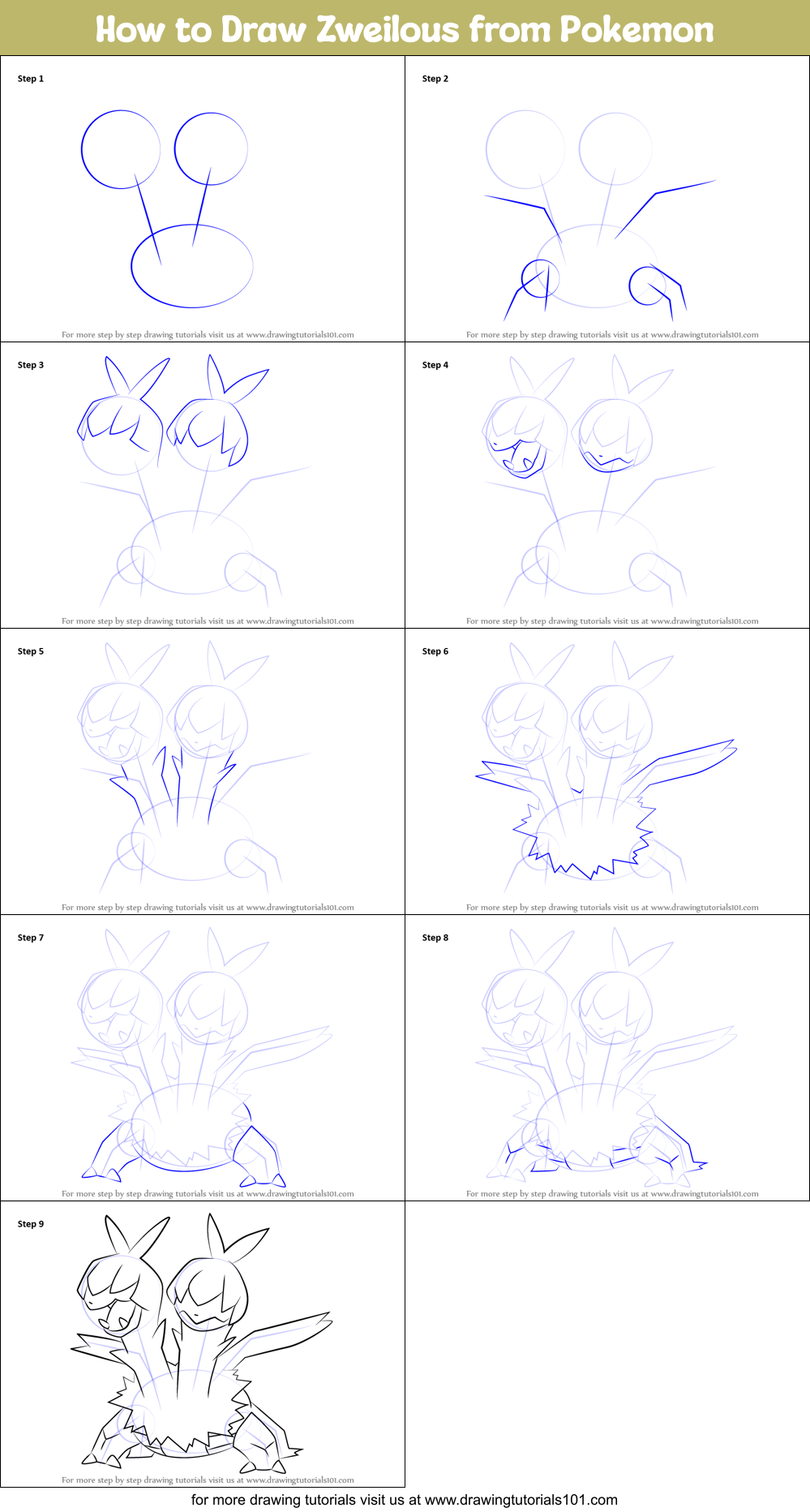 How to Draw Zweilous from Pokemon printable step by step drawing sheet