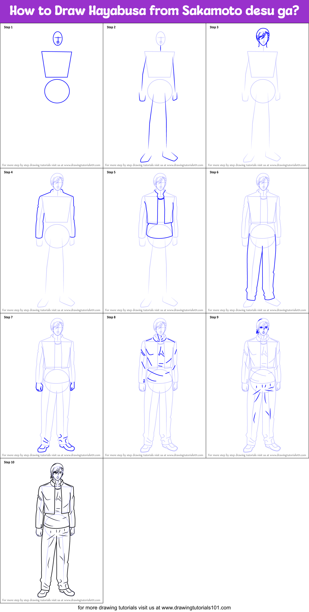 How to Draw Hayabusa from Sakamoto desu ga? printable step by step ...