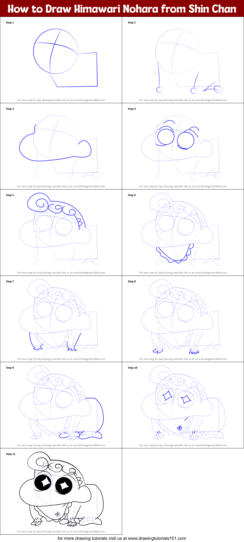 how to draw himawari nohara from shin chan printable step