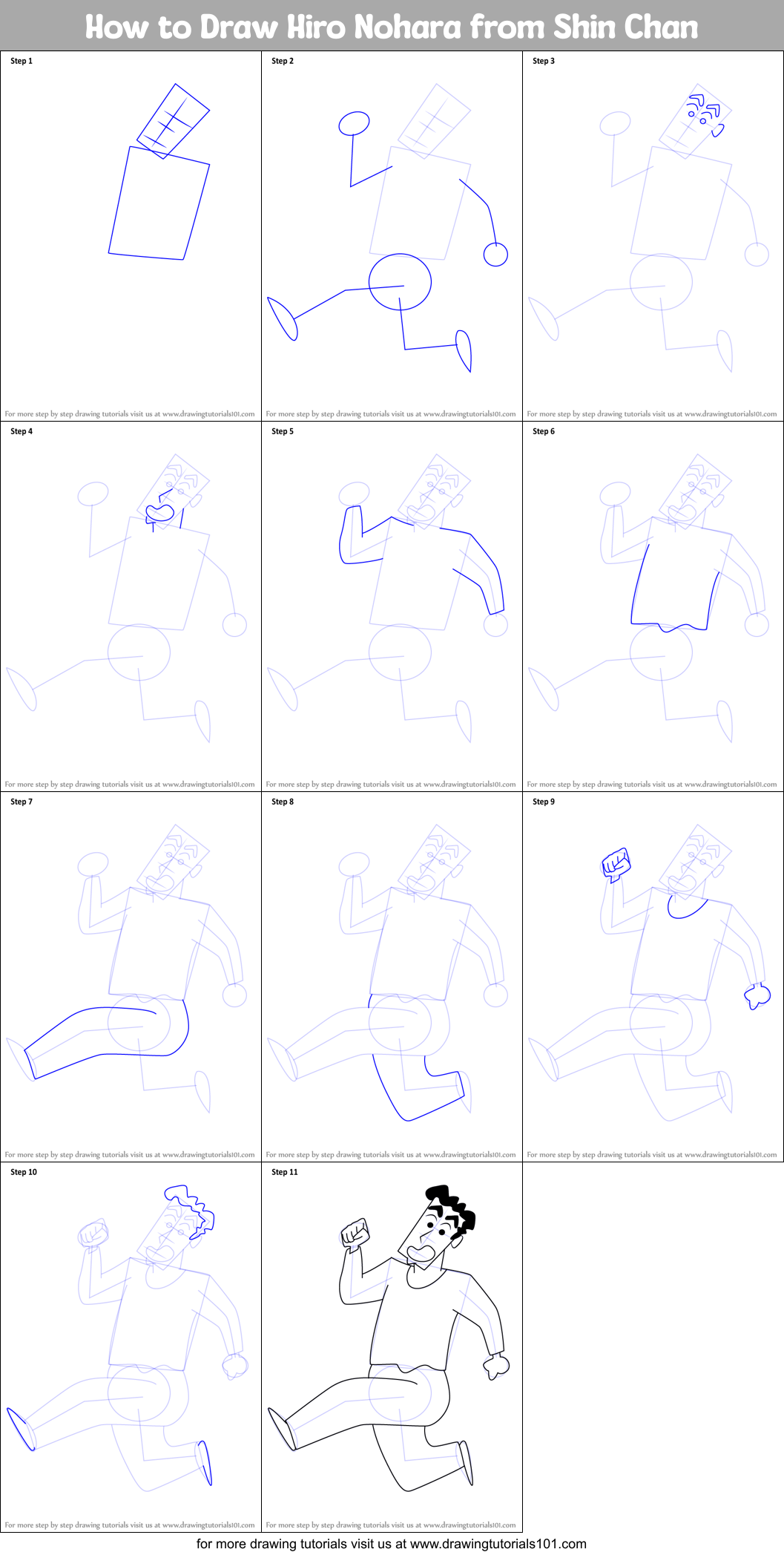 how to draw hiro nohara from shin chan printable step by step drawing