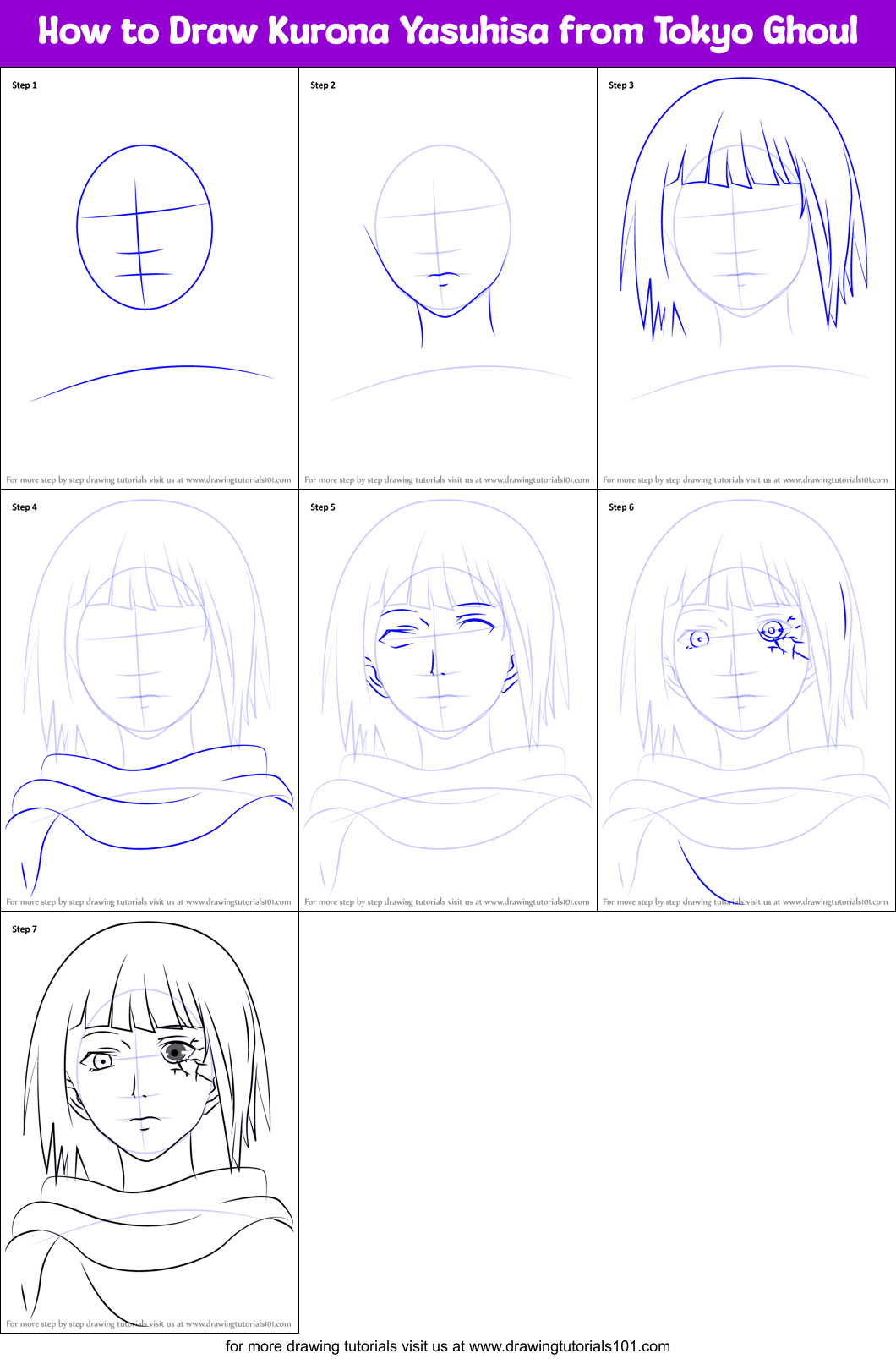 how to draw kurona yasuhisa from tokyo ghoul printable step by step