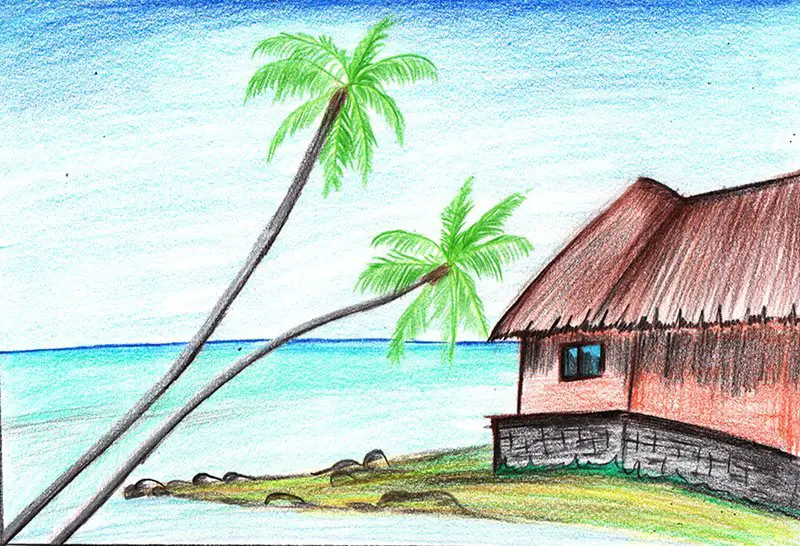 How To Draw Beach Scenery Easy Step By Step |Drawing Beach Scenery Simple -  YouTube