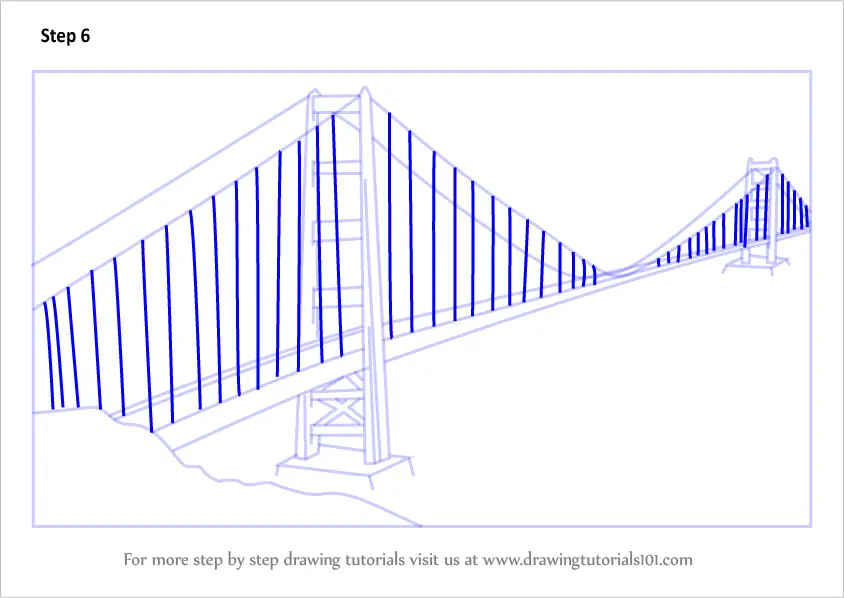 Learn How to Draw The Golden Gate Bridge (Bridges) Step by Step