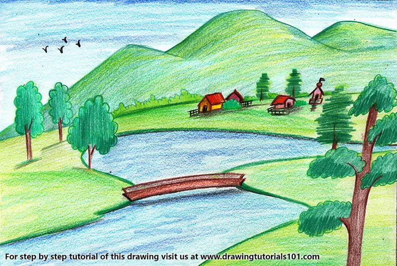 How to draw a Scenery with Colour Pencils || Riverside Scenery Drawing For  Beginners || Step By Step - YouTube