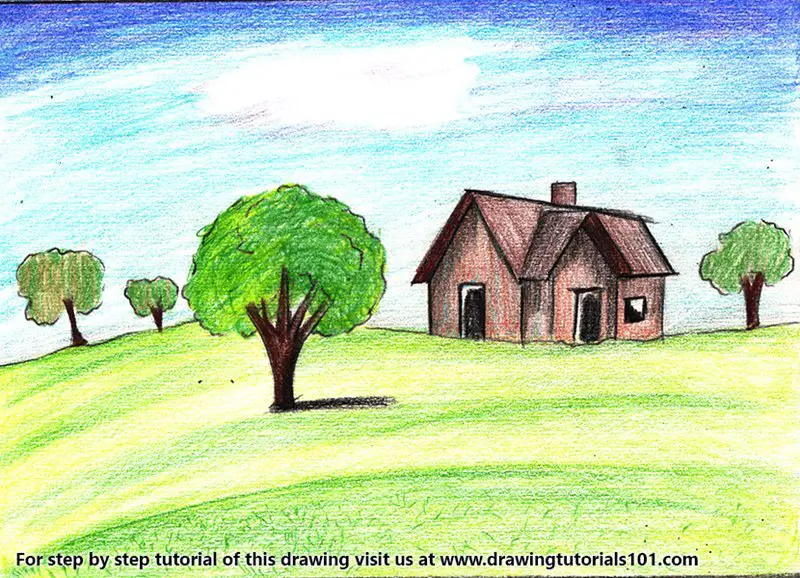 Learn How To Draw A House Landscape Landscapes Step By Step Drawing Tutorials