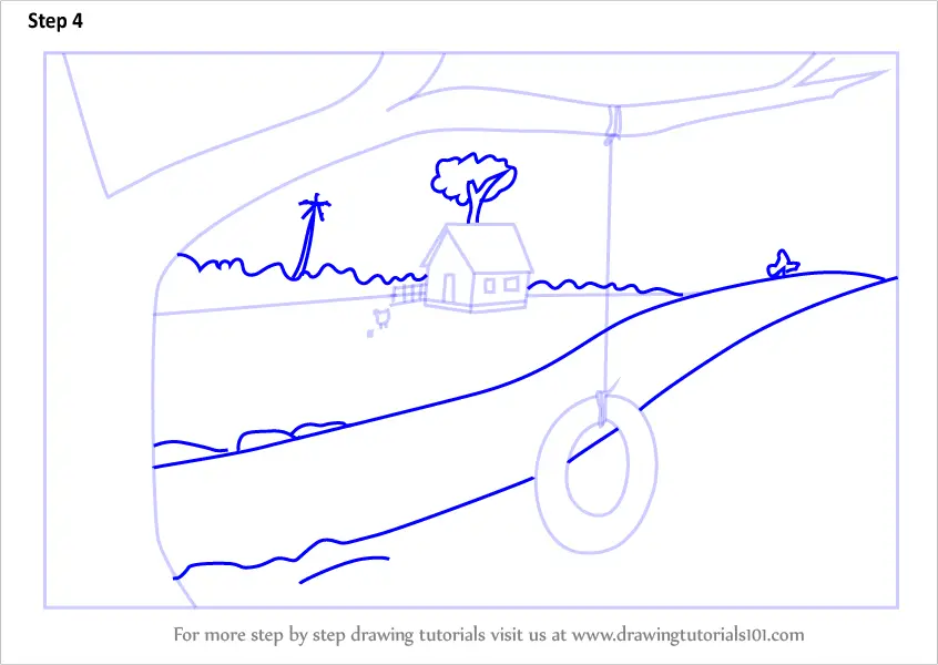 Learn How To Draw Tire Swing On Tree Other Places Step By