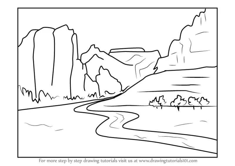 How to Draw Zion National Park River (Parks) Step by Step