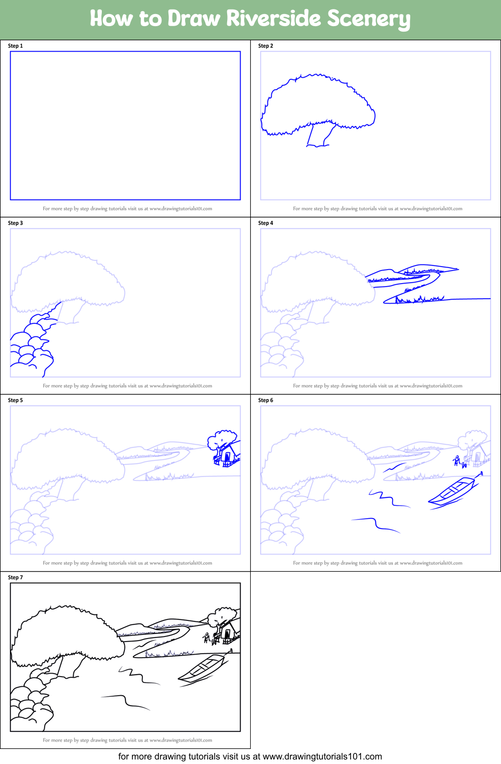 How to Draw Riverside Scenery (Rivers) Step by Step ...