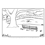 How to Draw a Bench under Tree Scenery
